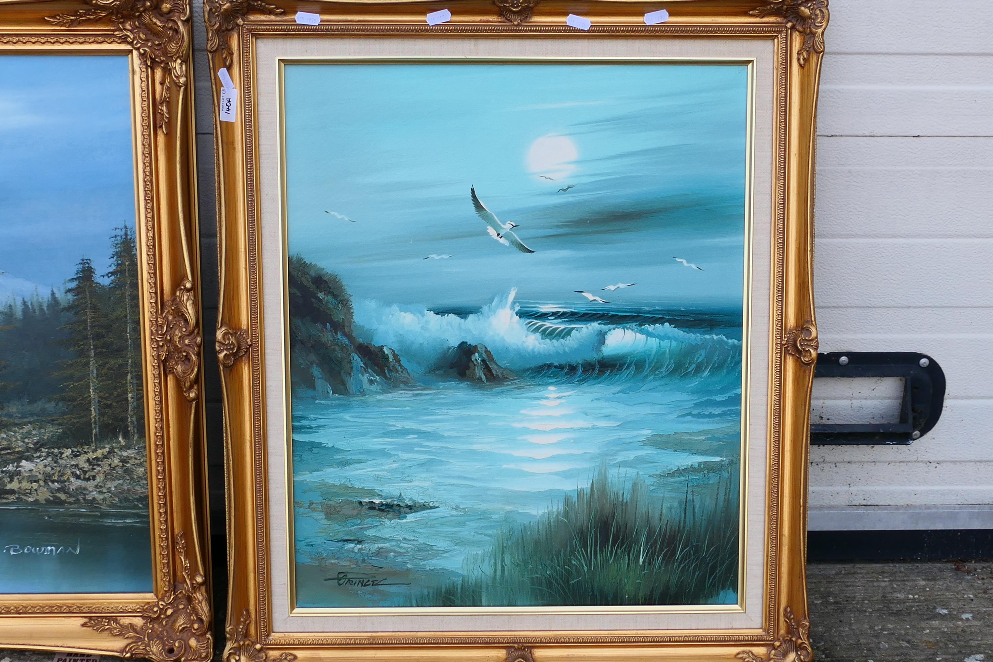 Three gilt framed oil on canvas landscape scenes, largest approximately 60 cm x 90 cm image size. - Image 4 of 4
