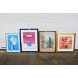 Four prints including one limited edition and one religious themed, mounted and framed under glass,