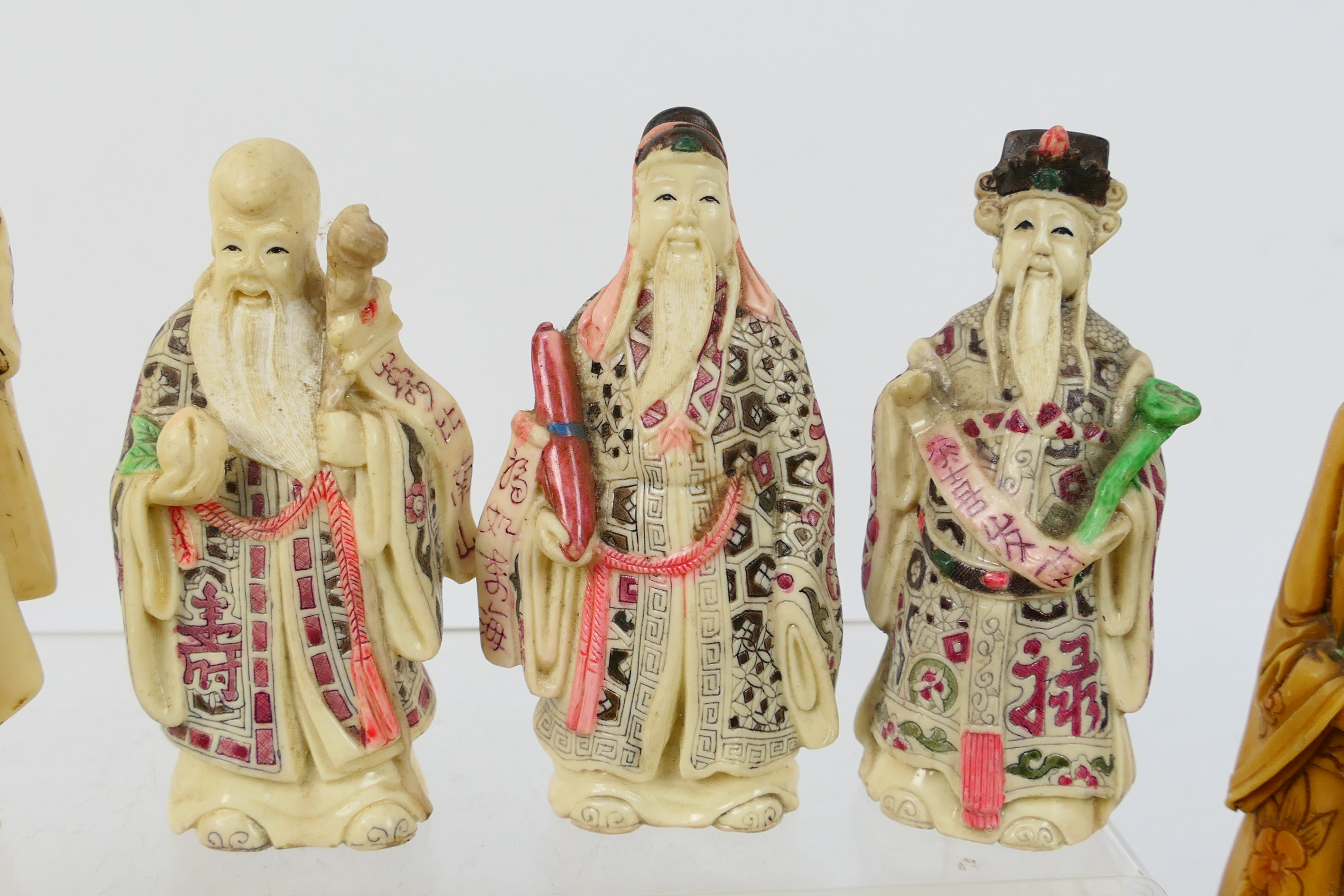 A collection of Asian figures to include Fu, Lu and Shou, Budai and similar, - Image 3 of 9