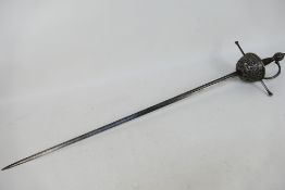 An antique cup hilt rapier type sword with 90 cm blade,