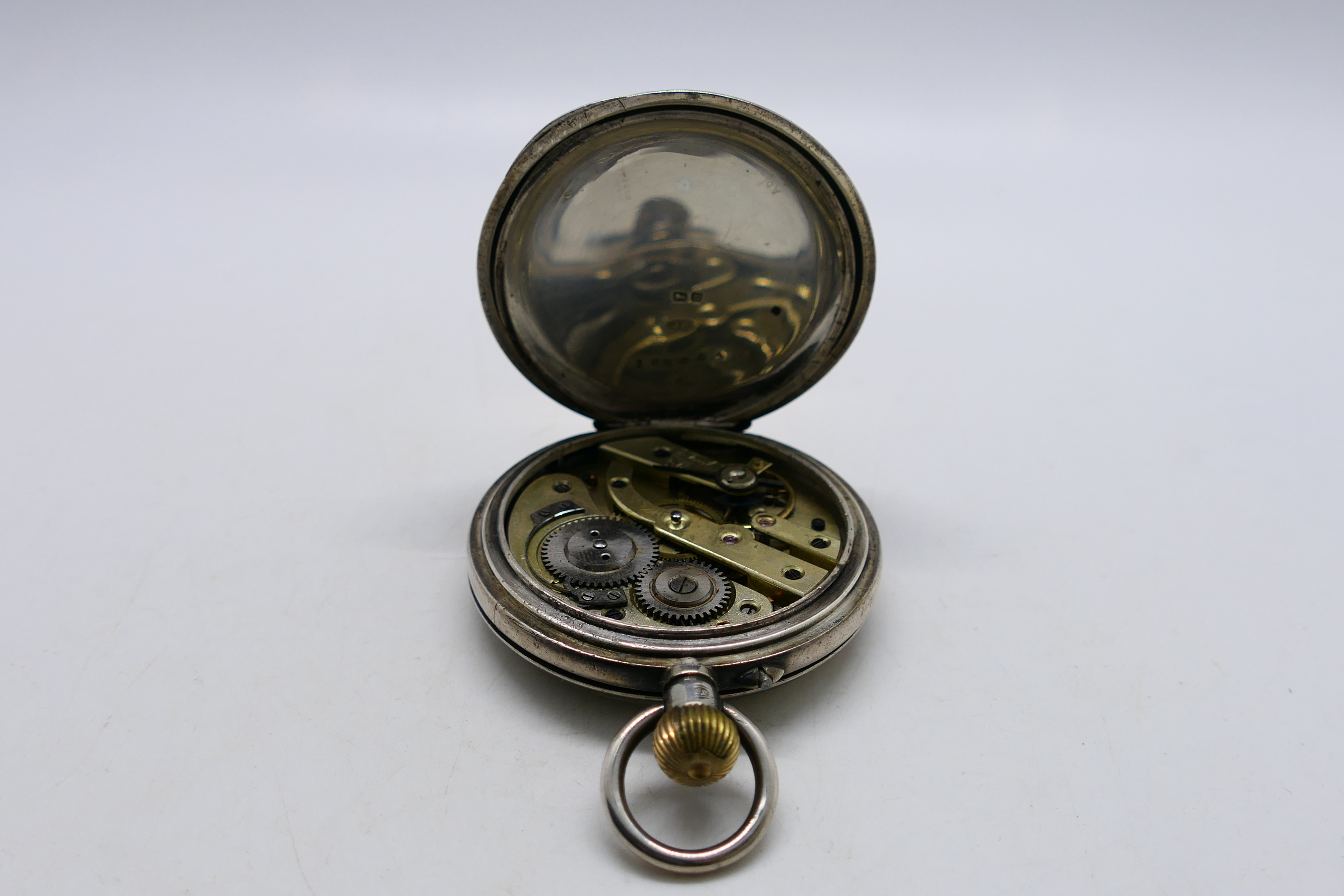 A Victorian silver half hunter pocket watch with Roman numerals to a white enamel dial, - Image 2 of 8