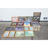 A group of prints, posters and similar, part framed, various image sizes. [2].