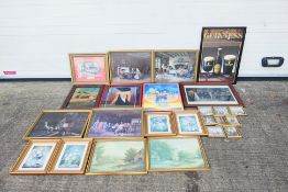 A group of prints, posters and similar, part framed, various image sizes. [2].