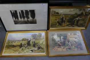 Three framed prints after Myles Birket Foster and one further print. [4].