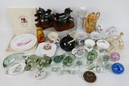 Ceramics and glassware to include paperweights comprising Wedgwood, Goss and other.