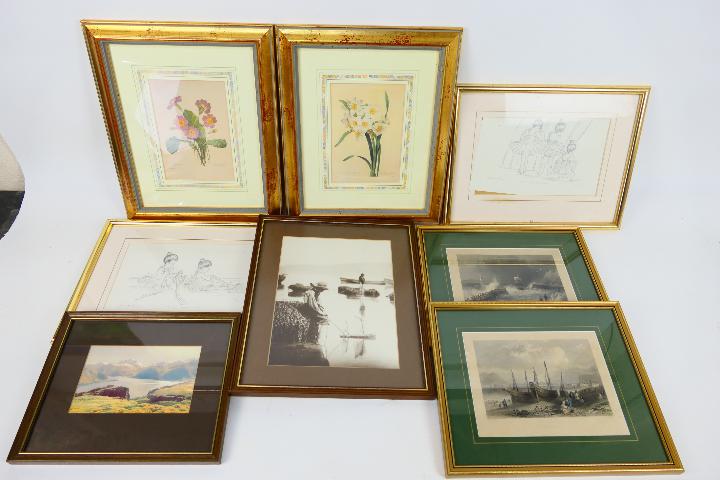 A collection of framed prints to include flowers studies, various image sizes.