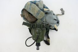An RAF G Type blue canvas flying helmet with oxygen mask Type E.