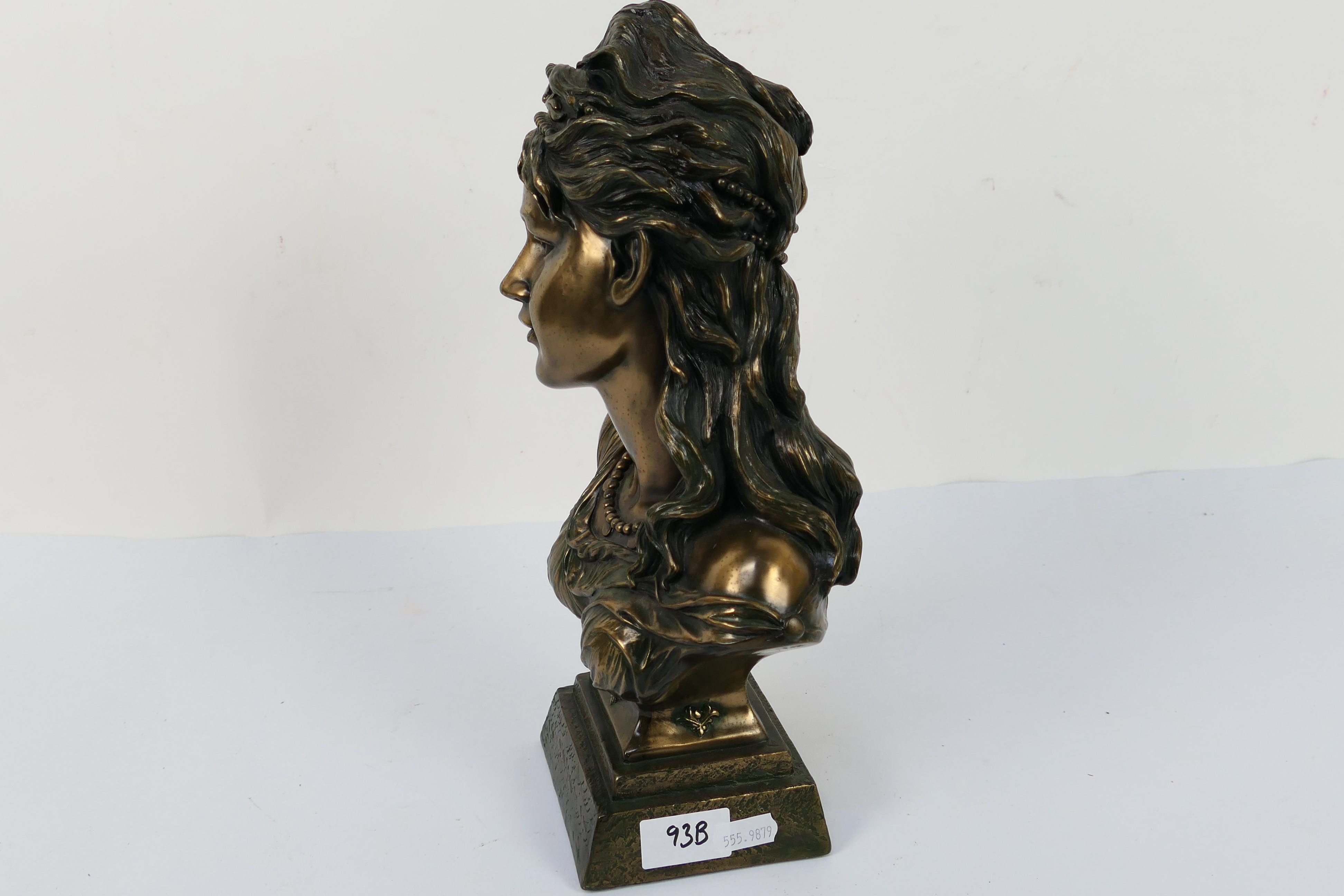 A bronzed bust depicting a female, signed Crosa 2001, approximately 32 cm (h). - Image 4 of 6