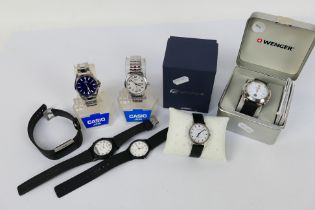 A collection of watches to include Wenger, Casio, Rotary and other, part boxed.