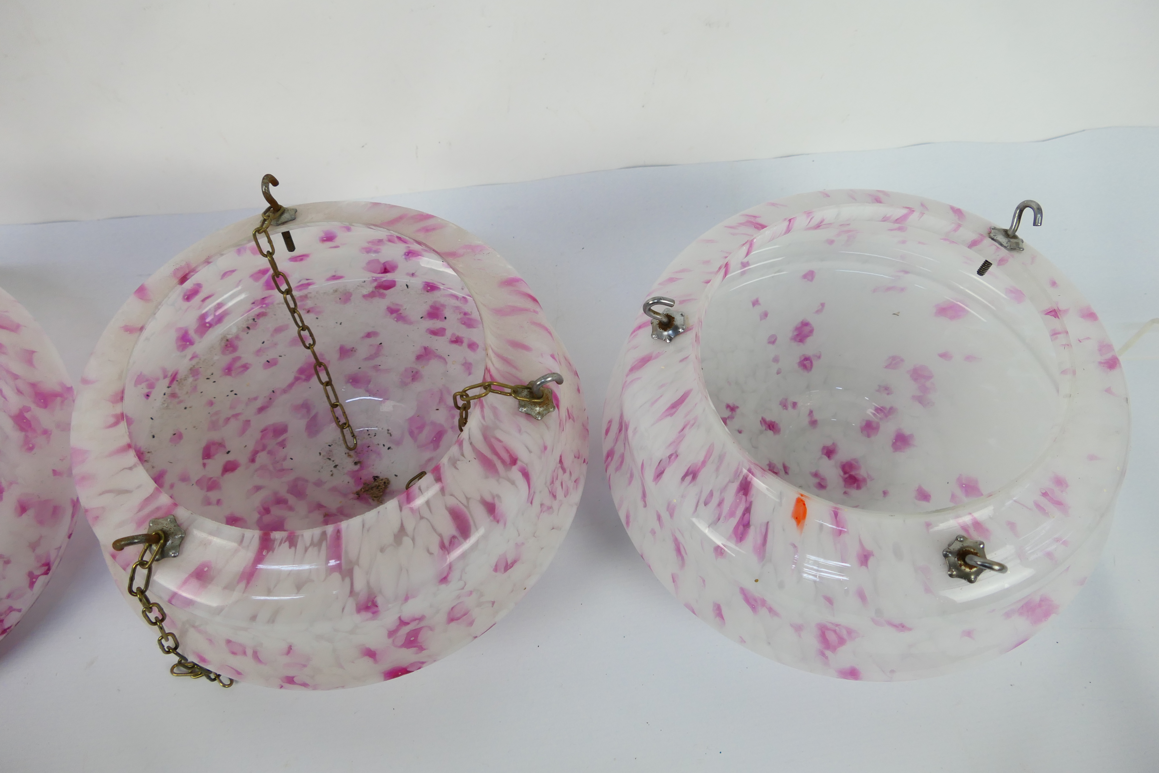 A set of three mid-century marbled glass ceiling lights, approximately 27 cm (d). - Image 6 of 6