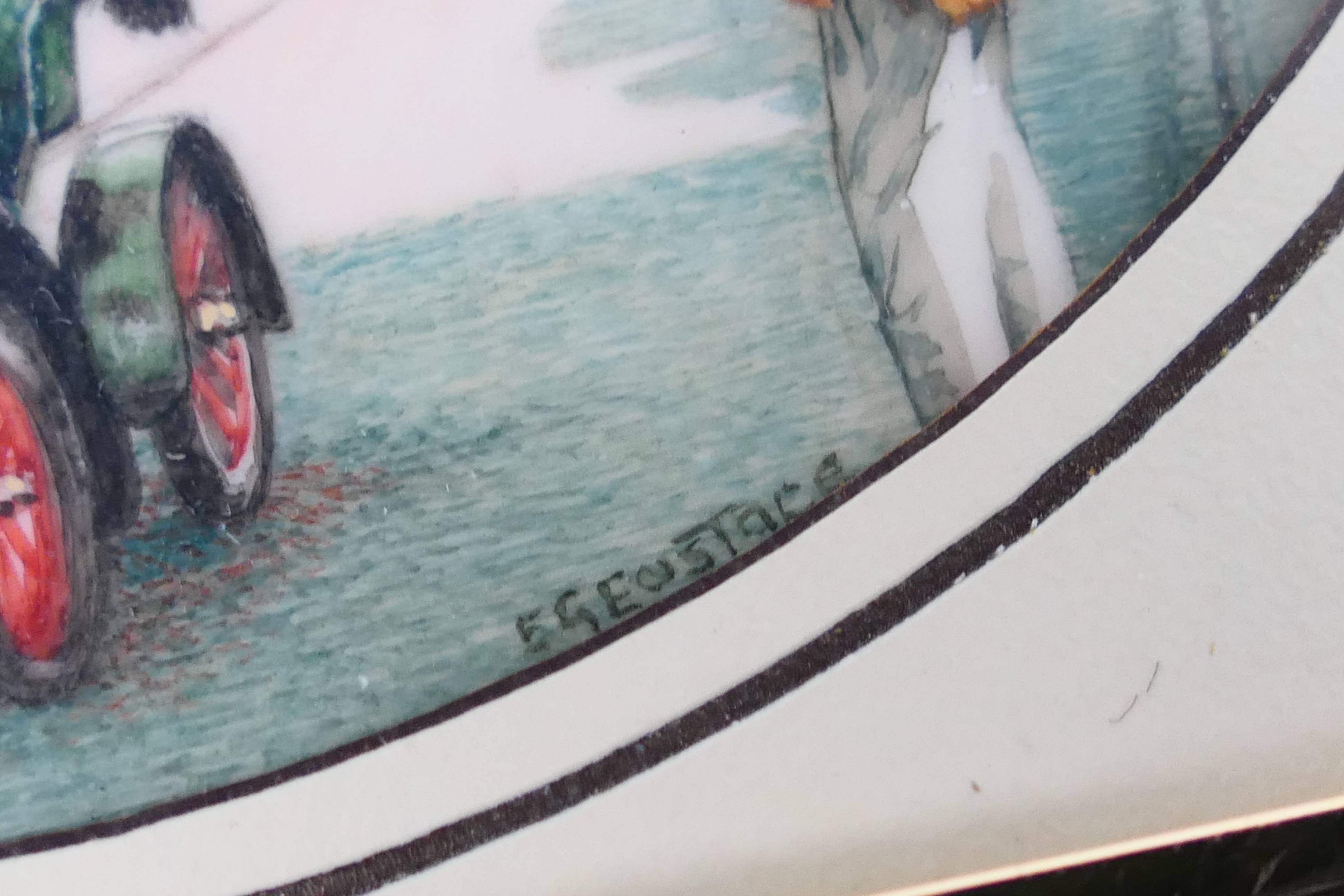 Eric G Eustace RMS - A watercolour on polymin miniature, Vintage Car Rally Wells, - Image 3 of 5