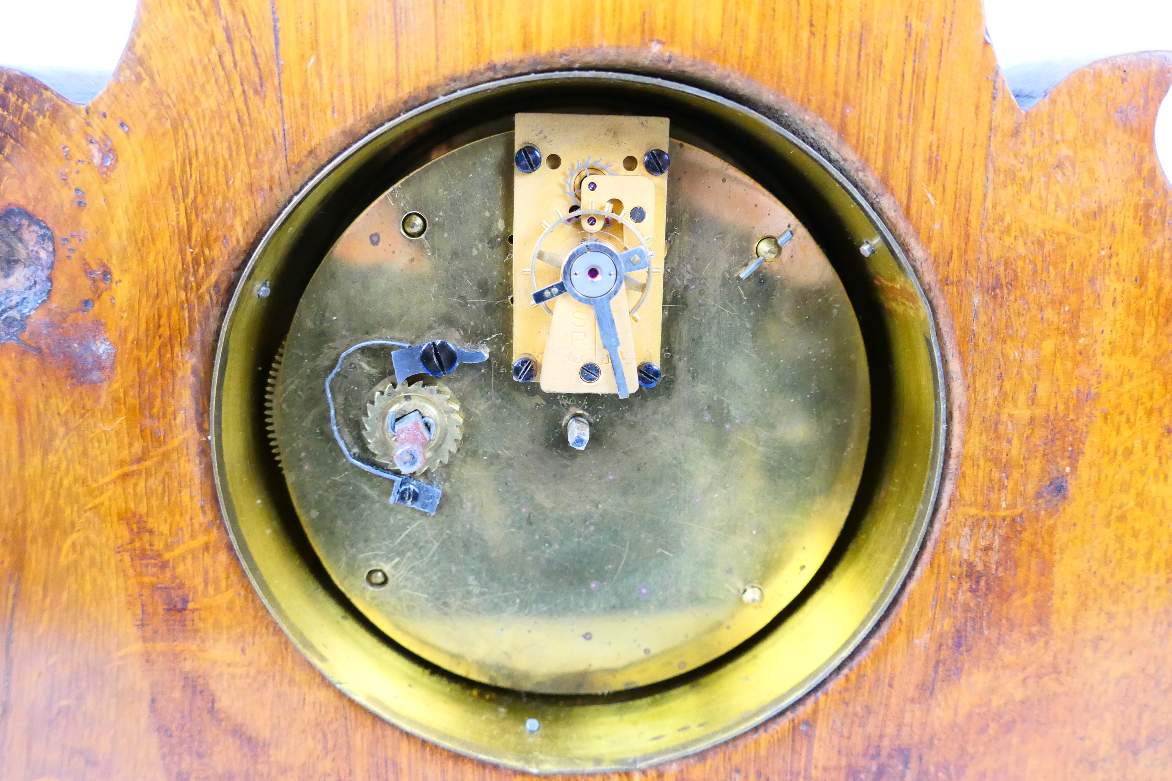 A vintage clock / barometer in wooden case, the case believed to be carved from a yew church pew, - Image 6 of 6