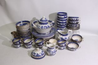 A quantity of blue and white table wares, Booths Real Old Willow and a Churchill teapot,