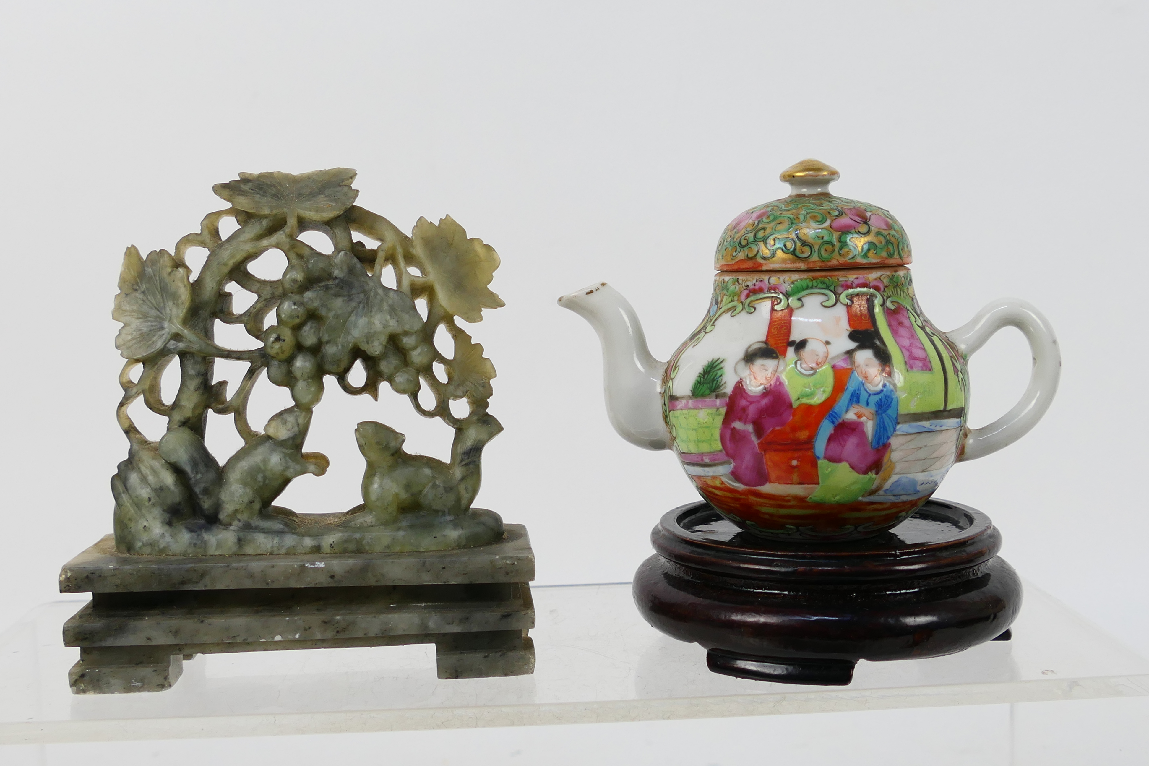 A group of Asian items to include soapstone seal, small ceramic teapot, - Image 2 of 15