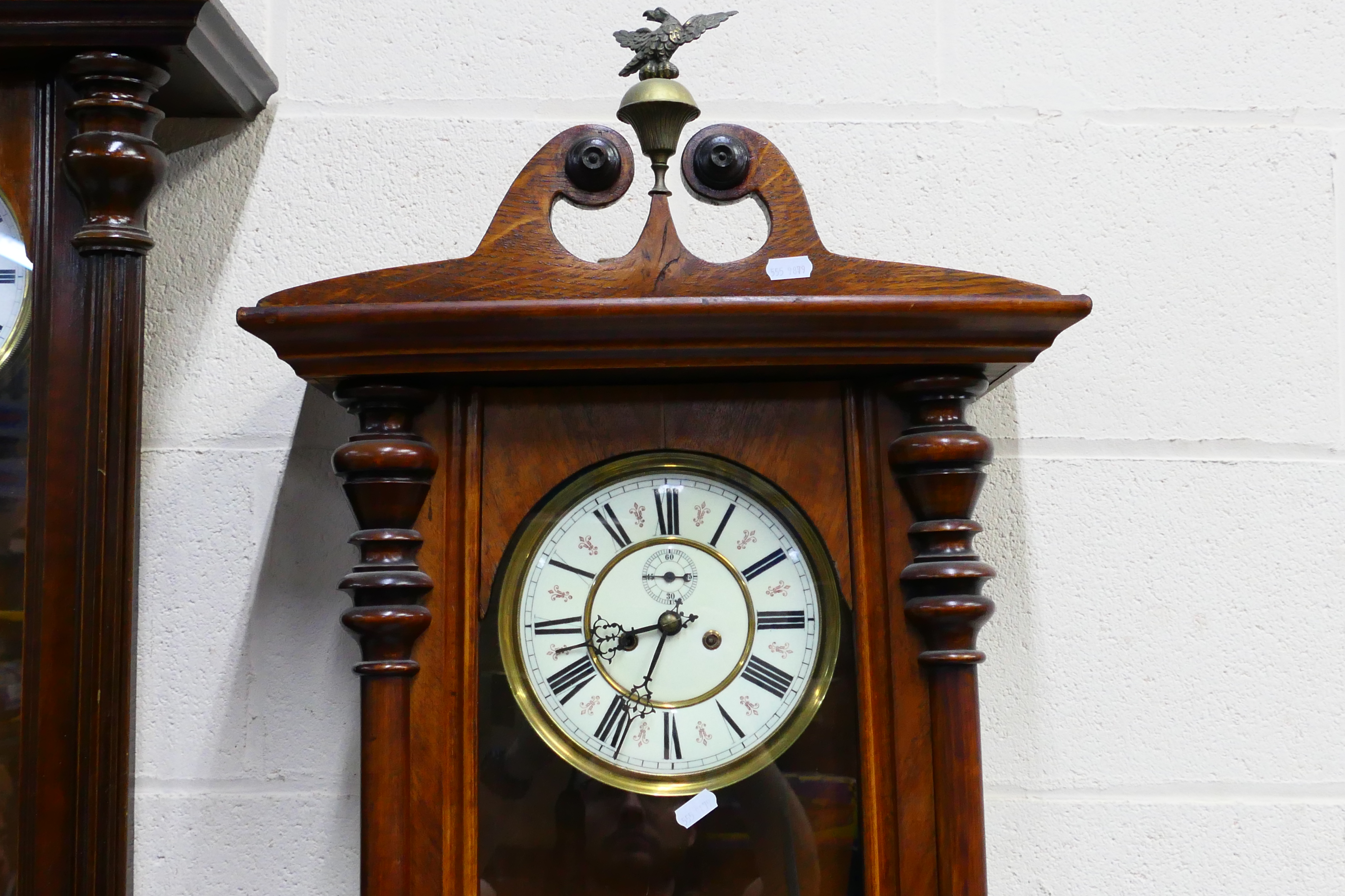 A Vienna style wall clock, walnut veneered case with opening, glazed door, - Image 2 of 7