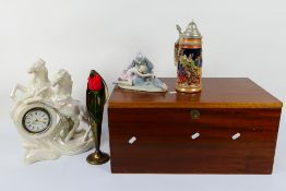Lot to include a wooden storage chest, 25 cm x 53 cm x 30 cm,