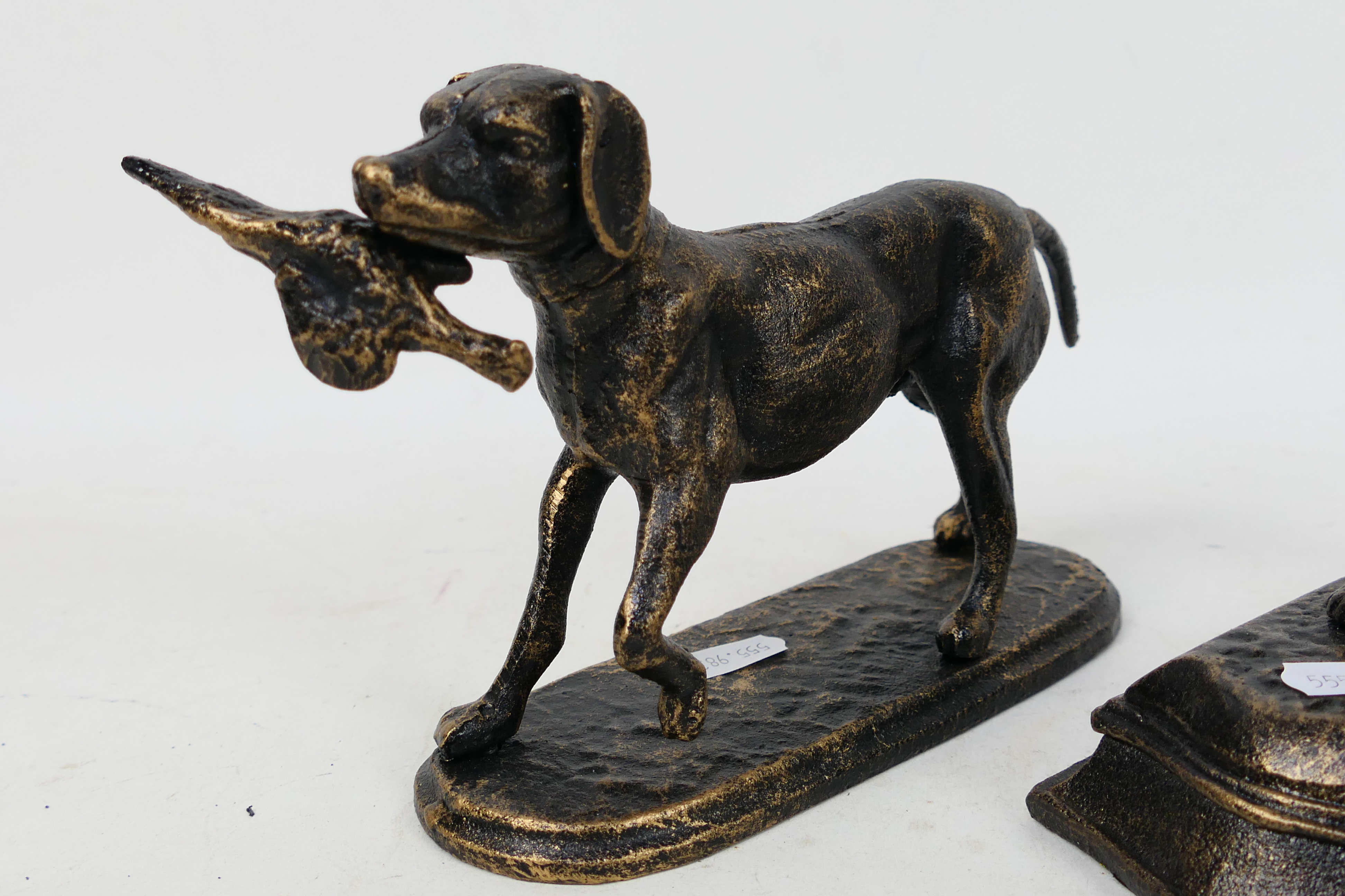 Two bronzed cast iron figures of dogs comprising a greyhound and a retriever, - Image 2 of 3