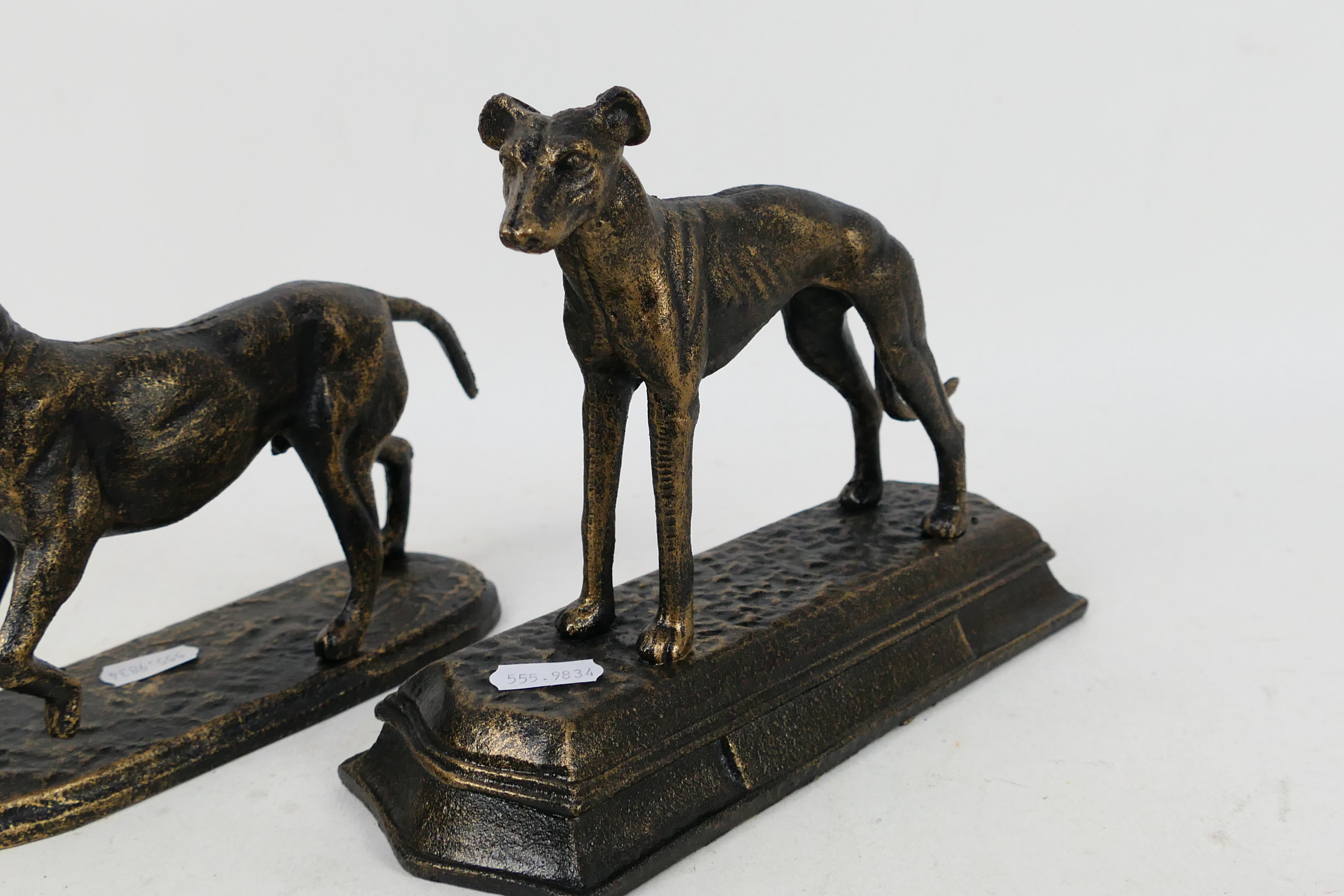 Two bronzed cast iron figures of dogs comprising a greyhound and a retriever, - Image 3 of 3