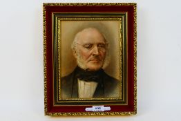 A framed oil on board portrait depicting