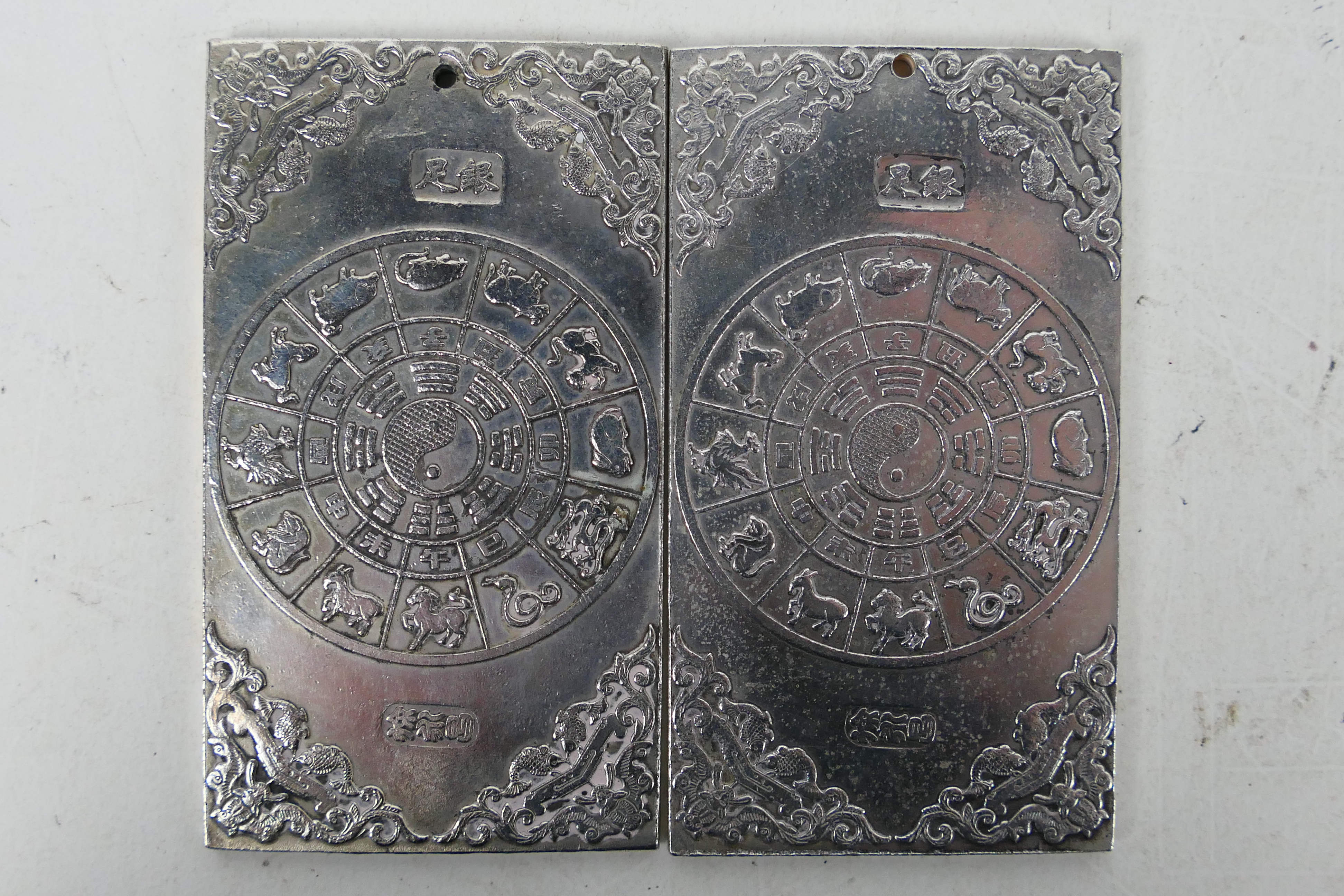 Two Chinese white metal plaques / trade - Image 4 of 6