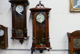 A Vienna style wall clock, walnut veneer