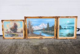 Three gilt framed oil on canvas landscap
