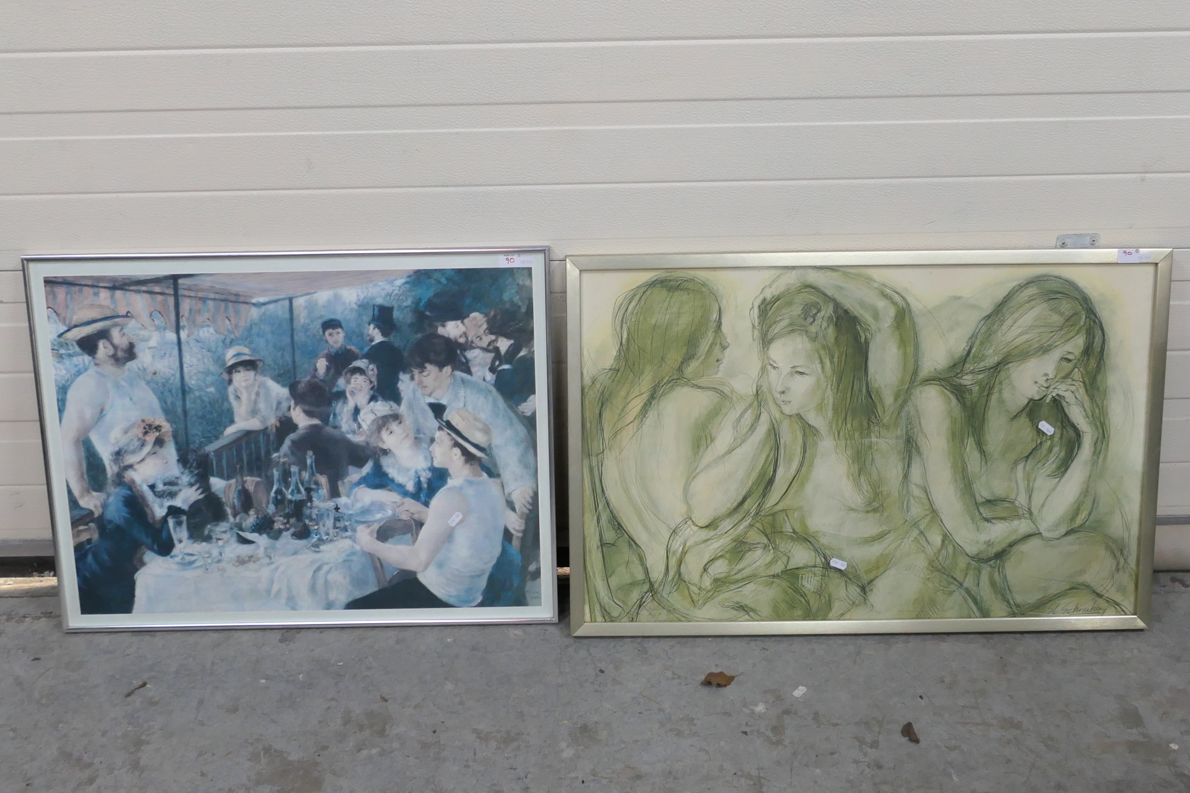 Two framed prints after Sheldon C Schoneberg and Renoir,