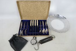 Lot to include a plated Mappin & Webb pierced pedestal bowl, boxed flatware, watch and other.