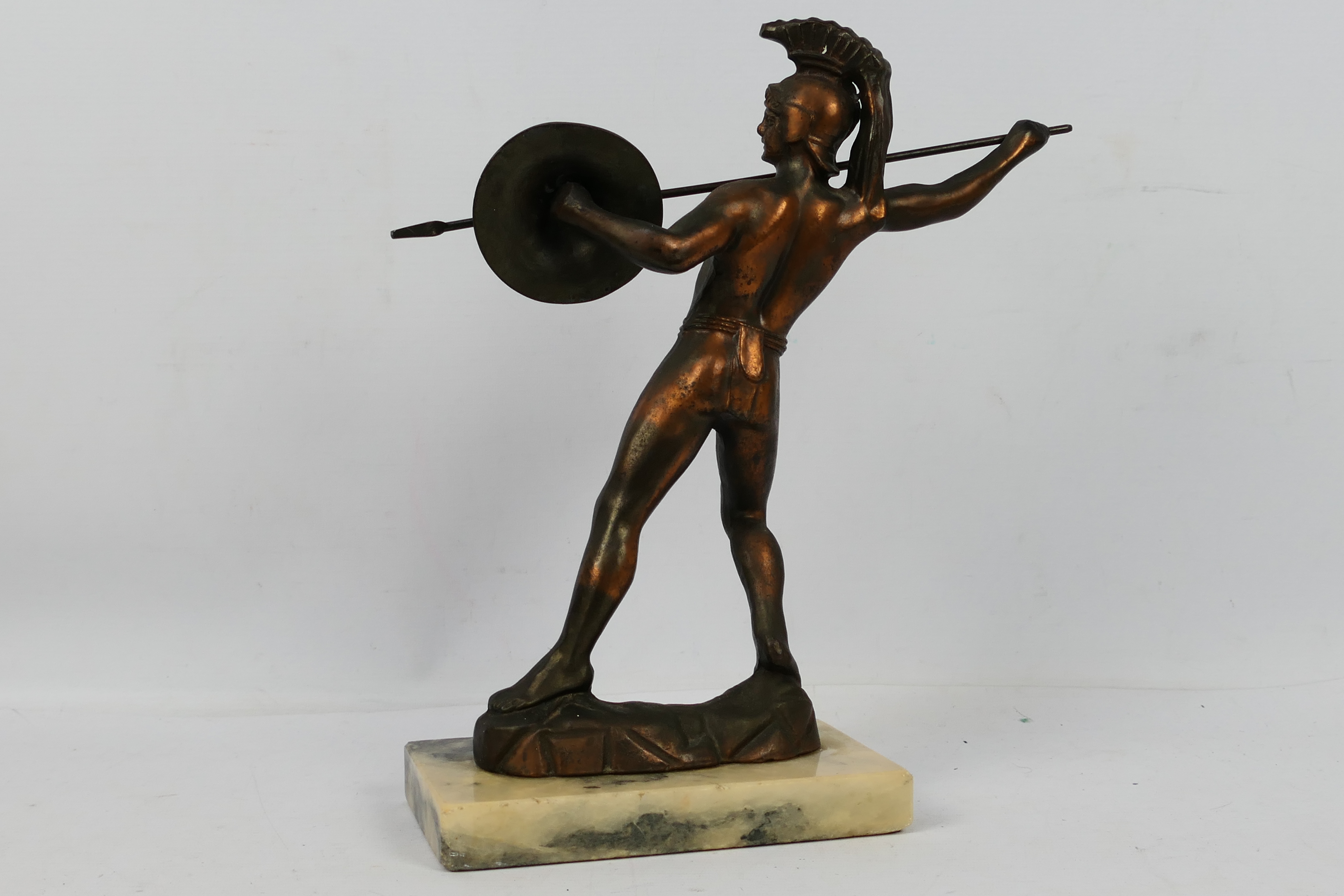 A cast metal figure depicting a Greek wa - Image 4 of 5