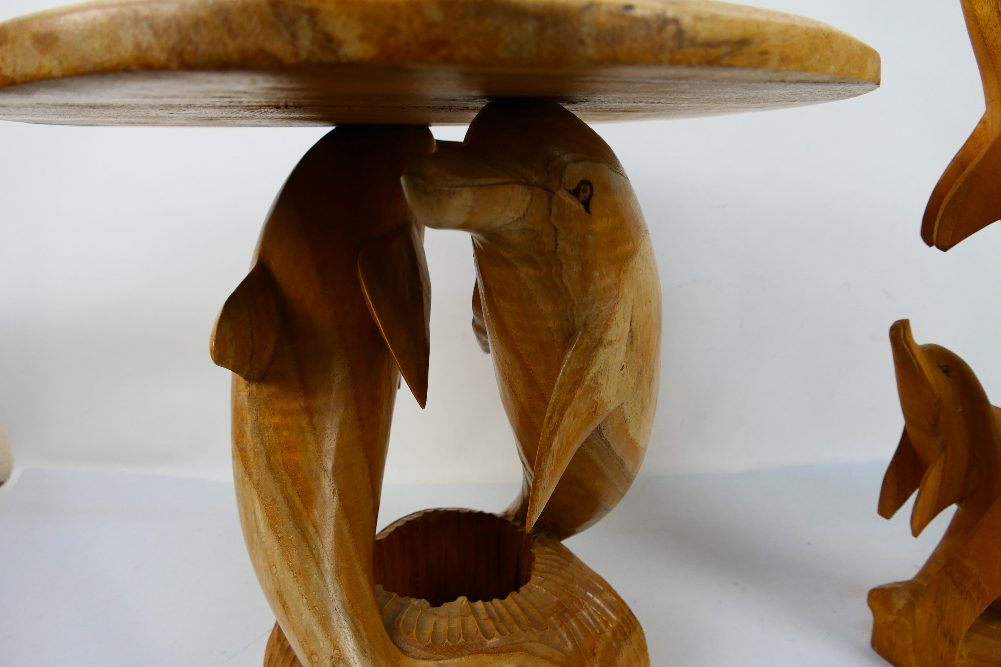 A carved wood occasional table with dolphin supports, - Image 2 of 4