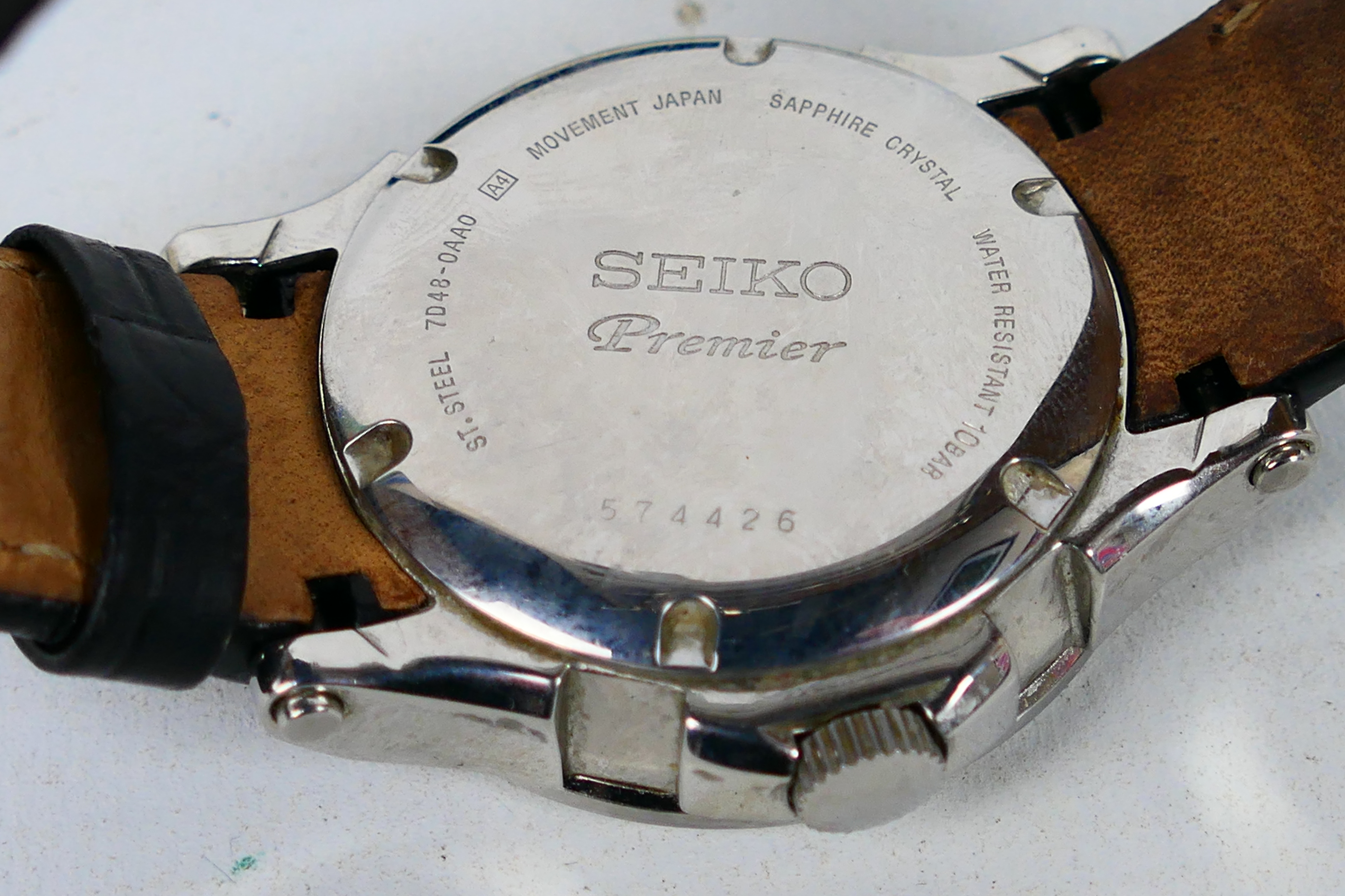 A Seiko Premier Kinetic Perpetual gentleman's wrist watch, 7D48-0AA0, on black leather strap, - Image 6 of 6