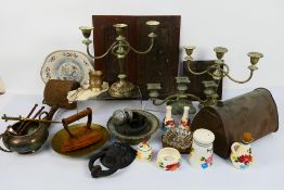 A mixed lot to include metal ware, ceramics and other.