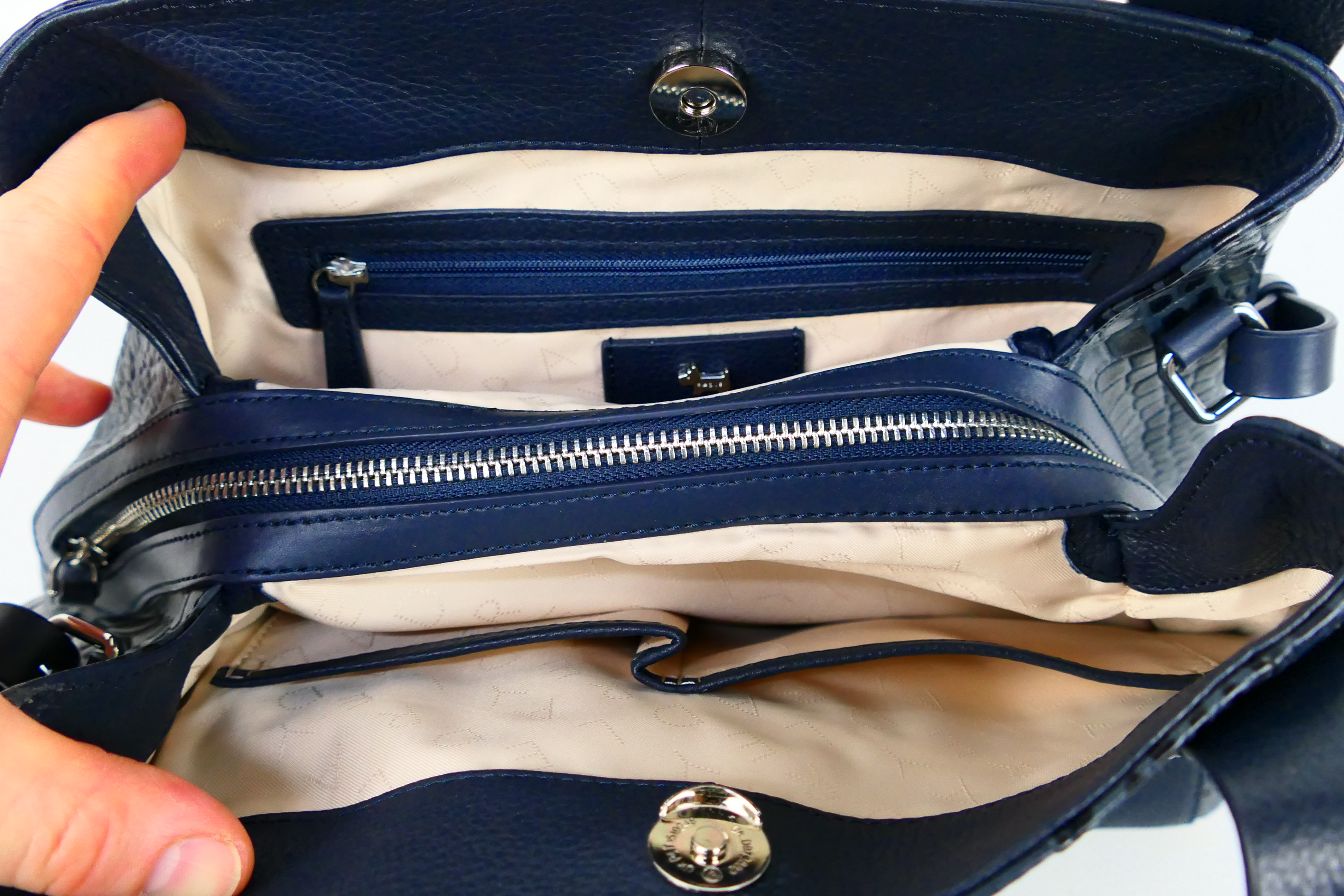 Radley - A dark blue Radley London leather handbag - Handbag has two interior zip pockets, - Image 7 of 8