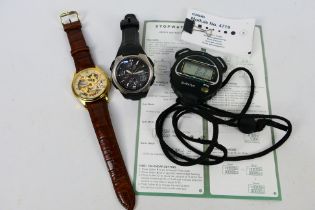 Two gentleman's wrist watches comprising a Casio Wave Ceptor and a Rotary also includes a stopwatch.