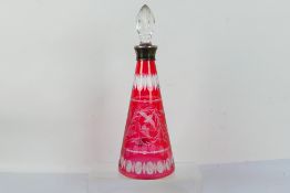 Cranberry Glass - a Georgian cut-to-clear tapered decanter decorated with birds,