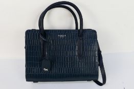 Radley - A dark blue Radley London leather handbag with shoulder strap - Handbag has one inner zip