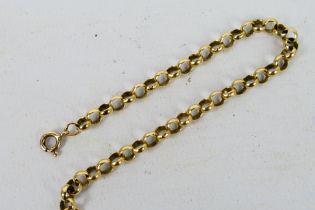A yellow metal belcher chain bracelet, stamped 9k, 18 cm (l), 6.1 grams.