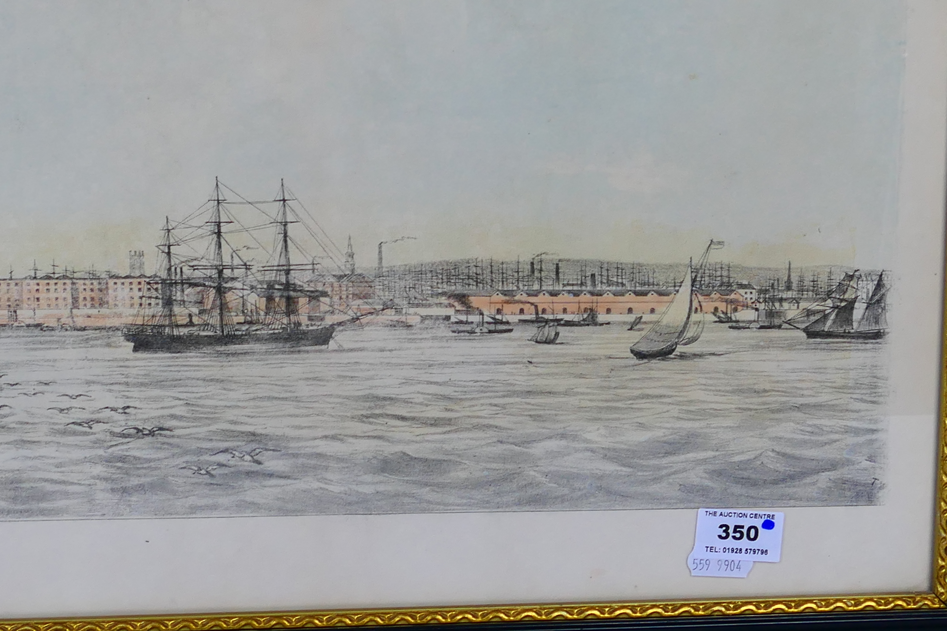 Lithograph depicting the River Mersey at 'Liverpool and its Shipping in a bygone age (anon) approx - Image 4 of 7