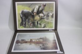 Two limited edition pencil signed prints, a landscape scene (39/300) and a farming scene (115/500),