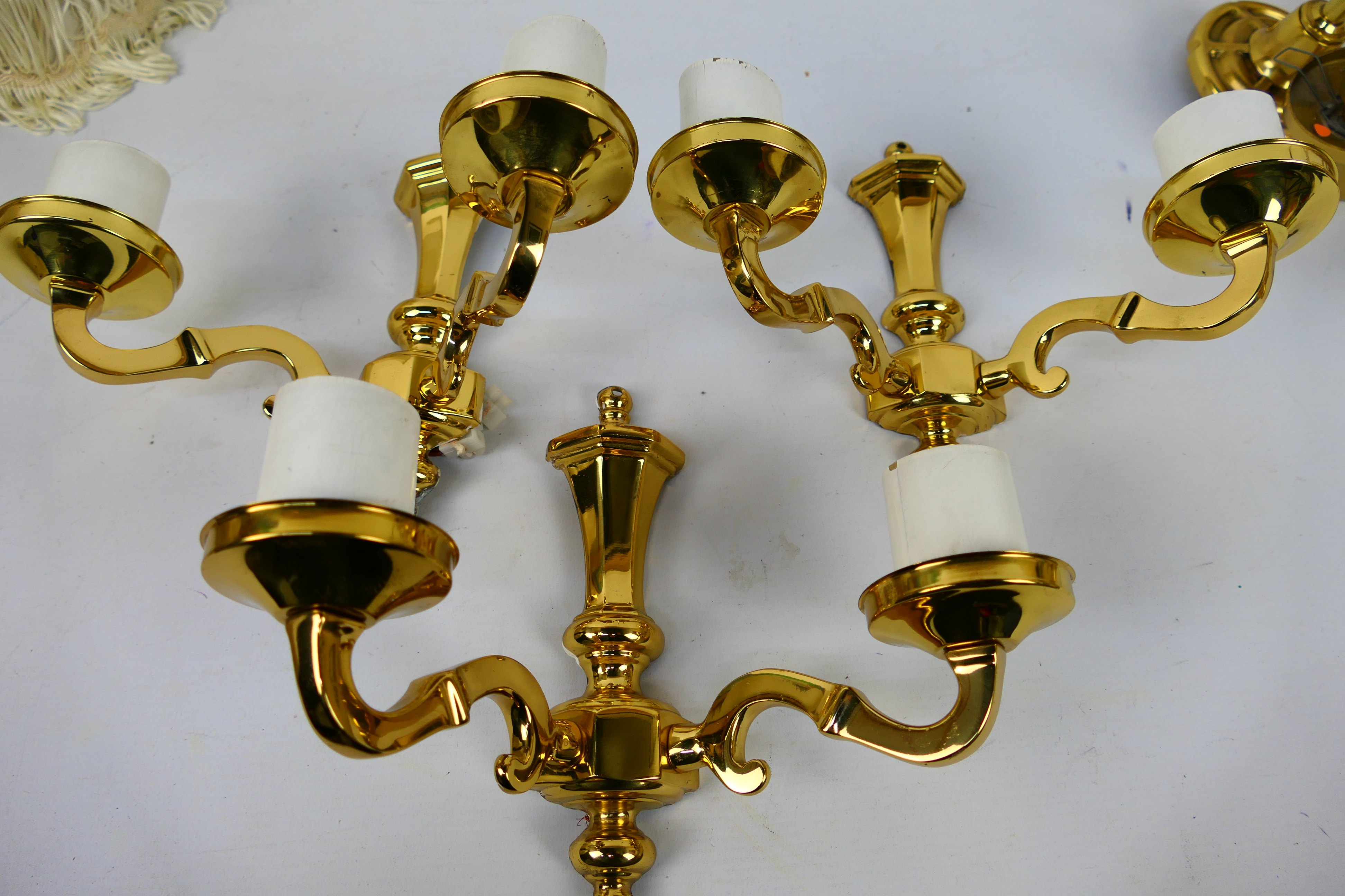 Home lighting to include a five branch brass ceiling light and three boxed wall lights. [4]. - Image 3 of 5