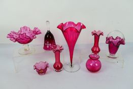 Cranberry Glass - a cranberry glass flared vase 25 cm (h) a compote with frilled upper border 11 cm