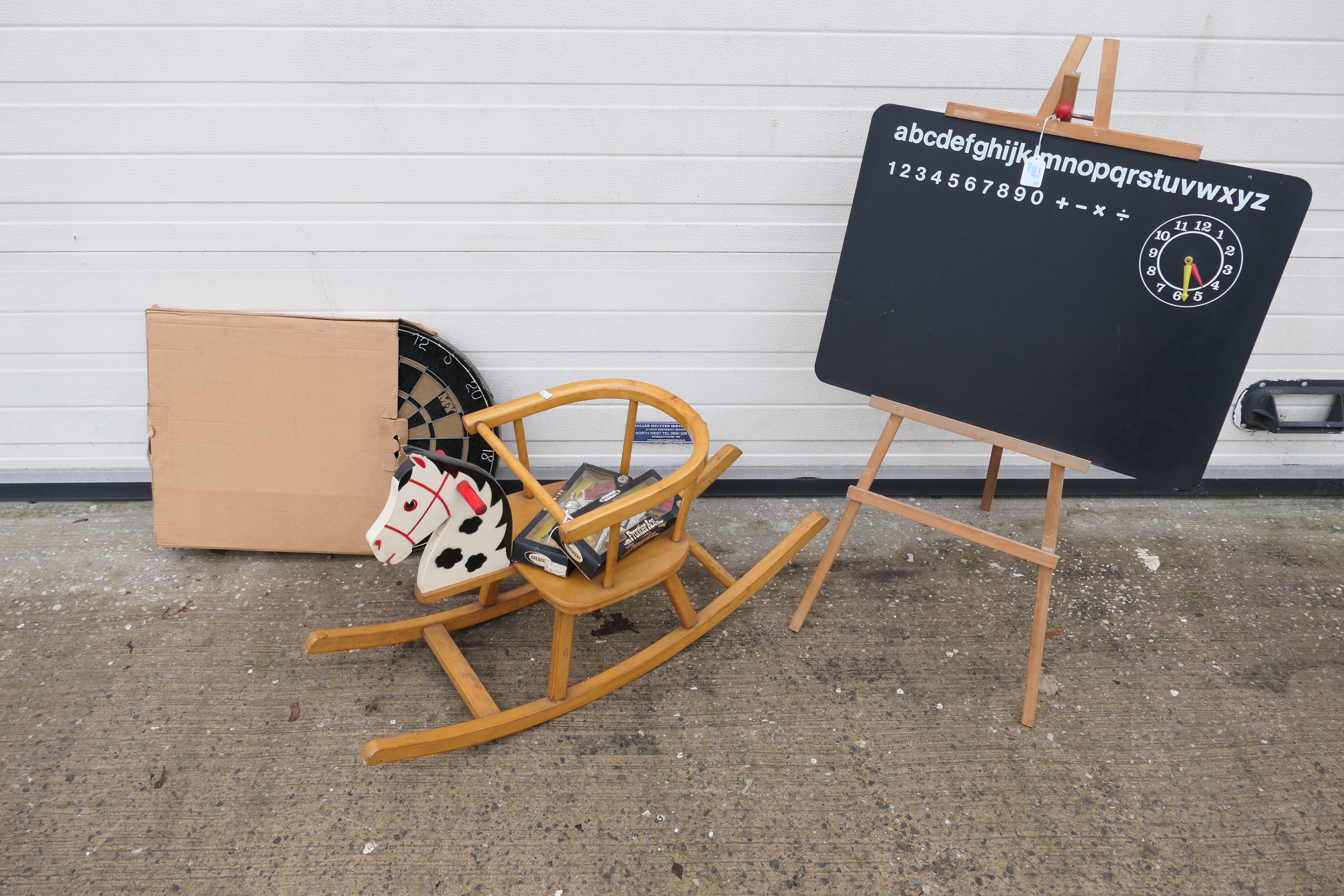 Frontier Ace - Cap Guns - Dart Board - Rocking Horse - Chalk board.