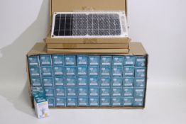 Unused Shop Stock - A box of 50 warm white 28w 240v energy saving halogen light bulbs and four USB