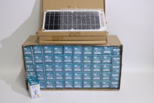 Unused Shop Stock - A box of 50 warm white 28w 240v energy saving halogen light bulbs and four USB