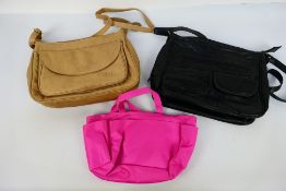 3 x handbags and shoulder bags. Lot includes a leather beige shoulder bag.
