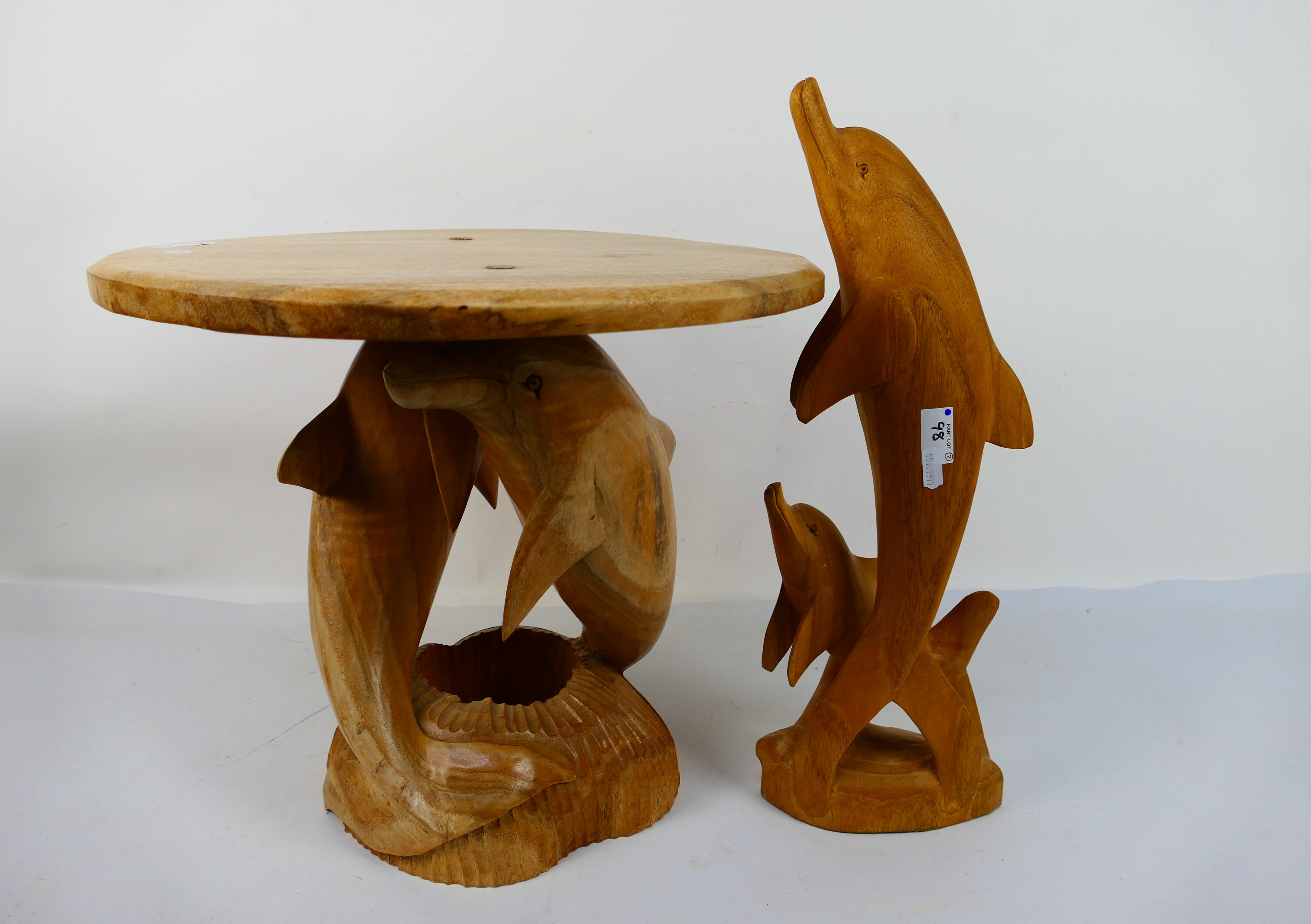 A carved wood occasional table with dolphin supports, - Image 3 of 4