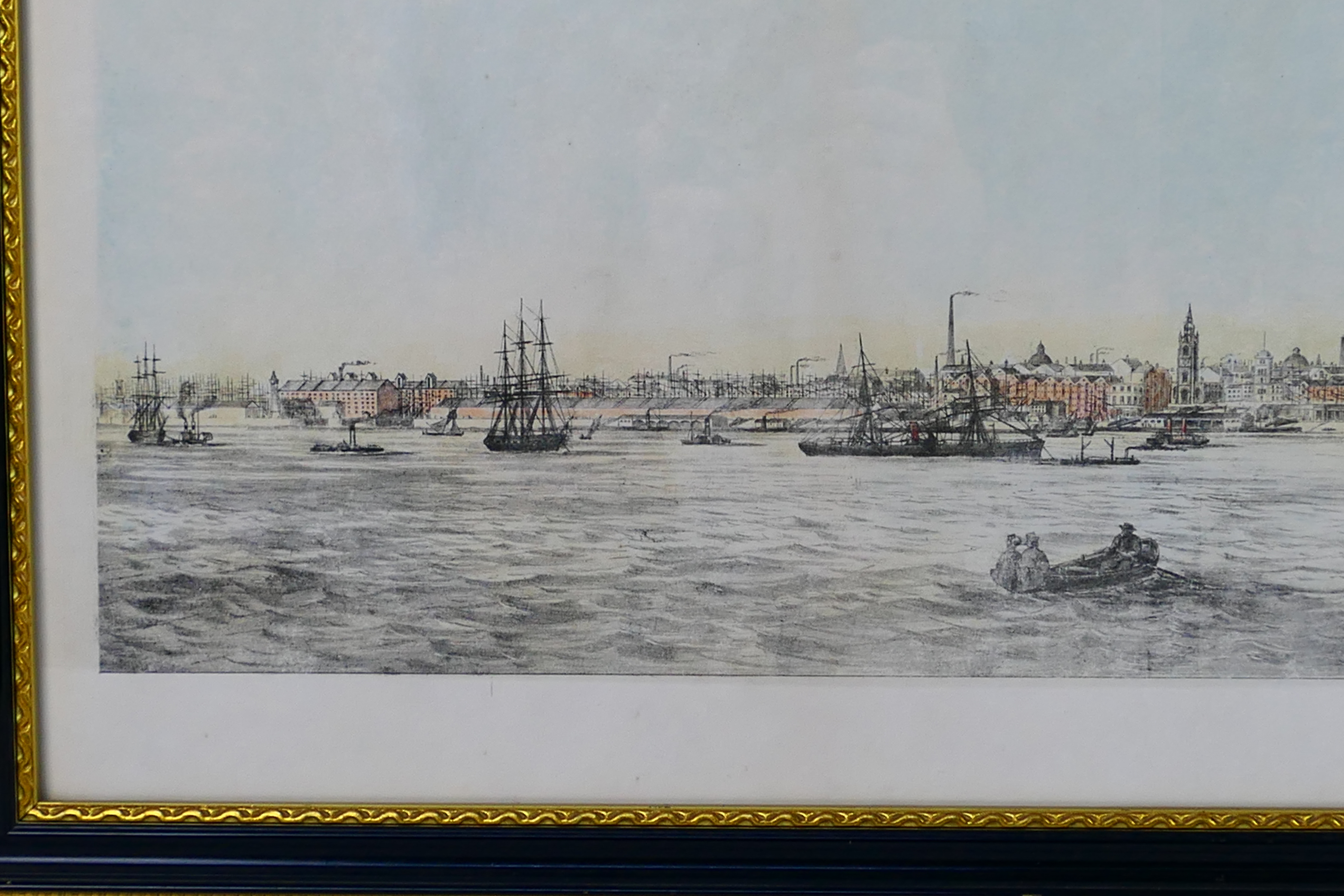 Lithograph depicting the River Mersey at 'Liverpool and its Shipping in a bygone age (anon) approx - Image 2 of 7