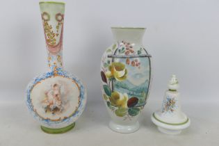 Two glass vases with hand painted decora