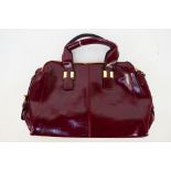 Vaschysac - A Vaschysac cherry red leather handbag with shoulder strap - Handbag has two inner zip