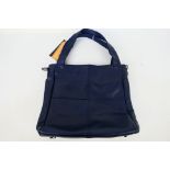 S-Zone - A dark blue S-Zone leather handbag with shoulder strap - Handbag has two inside zip